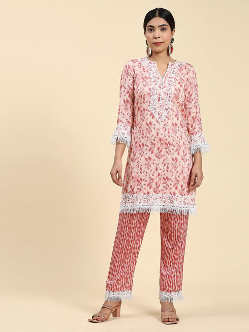 Simran in Samma Chikankari Co-ord set in Cotton for Women- Pink